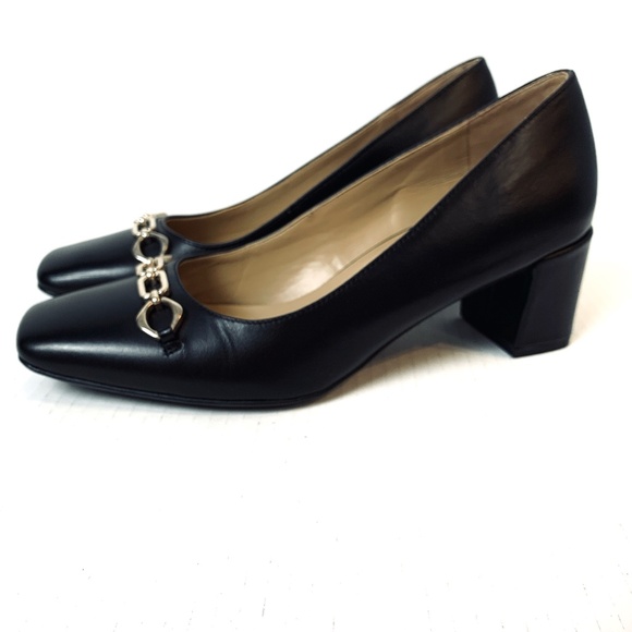 Naturalizer Warner Bit Pumps Womens 8.5M Black Leather Square Toe Block Heel - Picture 1 of 9
